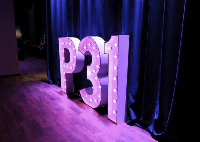 A lighted P31 marquee sign