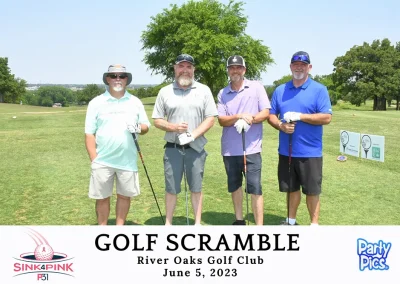 Four men on the golf course with beards, hats, gloves, and golf clubs