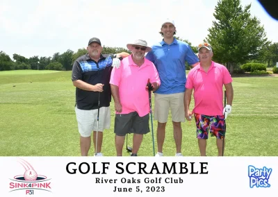 Two men in pink and two in blue at the River oaks Golf club