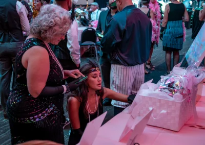 Woman looking at table